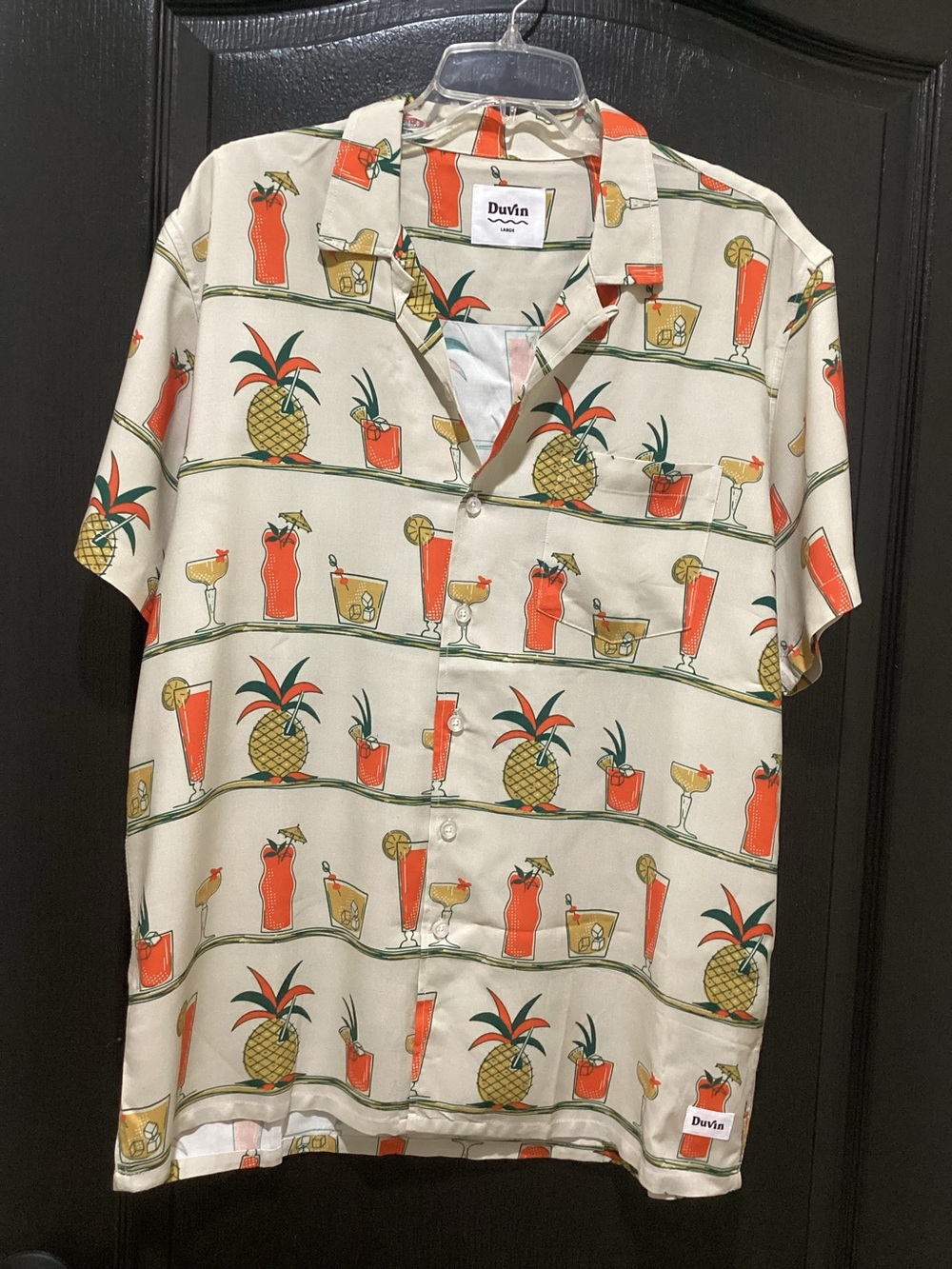 Duvin Men's Pineapple Print Casual Shirt - Orange and Cream